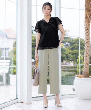 Tiaclasse 【洗える】幅広く活躍が期待できるボウタイレースブラウス ブラック