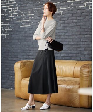 ICB 【洗える】 ルゼブフィブリルサテン スカート チャコール系