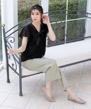 Tiaclasse 【洗える】幅広く活躍が期待できるボウタイレースブラウス ブラック