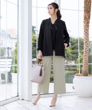 Tiaclasse 【洗える】幅広く活躍が期待できるボウタイレースブラウス ブラック