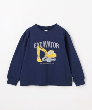 ANY KIDS はたらく車プリント 長袖Tシャツ ネイビー