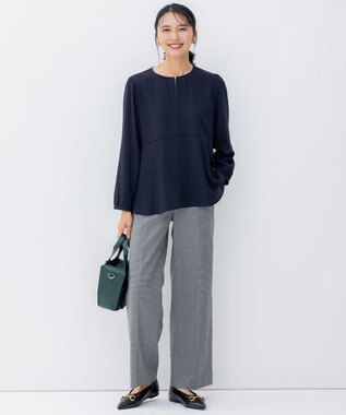 23区 L 【洗える】チェックストレッチ ワイドパンツ ブラック系3