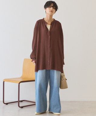 AMERICAN HOLIC 楊柳バンドカラーシャツ Brown