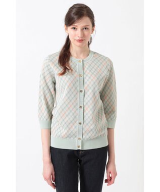 DAKS 18G シルケットコットン チェックジャカードカーディガン