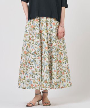 J.PRESS LADIES スパンボタニカル プリント ロング フレア スカート オフ系