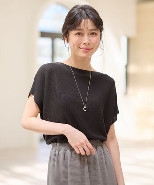 ANY 【洗濯機可/アンチピリング/UVカット】アクリルガーターフレンチスリーブニット ブラック