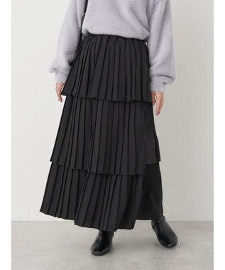 earth music&ecology ミックスプリーツティアードスカート Black