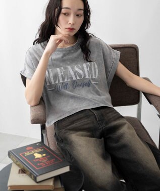 WEGO 【洗える】ヴィンテージウォッシュロールアップショートTシャツ グレーその他