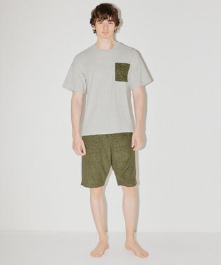 WACOAL MEN WEB限定　ルームウェア　半袖　ひざ上丈　綿混（本体）　前閉じ　/ブロス　GH3301 オリーブ