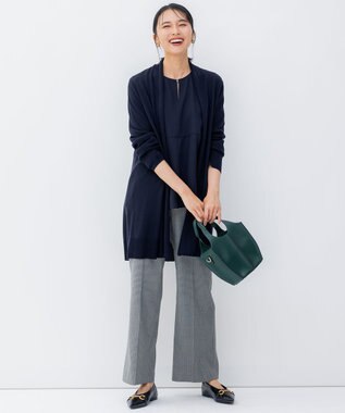 23区 L 【洗える】チェックストレッチ ワイドパンツ ブラック系3