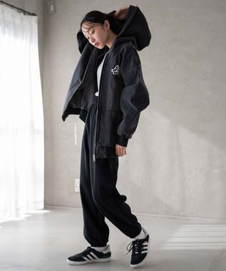 WEGO ヴィンテージウォッシュBIGフードブルゾン ブラック