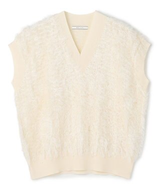 BEIGE， LYCORIS / カットフリンジ Vネックニット Ecru