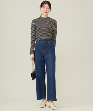 ANY SIS 【洗える】リブインナー ニット ブラック×アイボリーボーダー