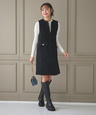 Feroux 【洗える】キーネックミディ ジャンスカ ブラック系