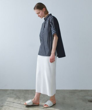 BEIGE， QUARTZ / 異素材コンビ ストライプシャツ Black St.