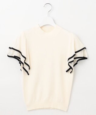 Feroux 【洗える】フリルスリーブハイネック プルオーバー ホワイト系1