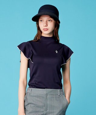 23区GOLF 【WOMEN】【吸水速乾】フレアスリーブ モックネックシャツ ネイビー系