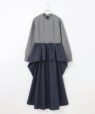 #Newans 【撥水/マシンウォッシャブル】クリオネシルエットコンビドレス グレー×ネイビー