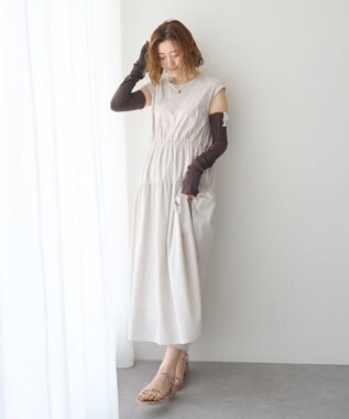 YECCA VECCA 【UVカット/接触冷感/遮熱】ギャザーロングワンピース Light Beige