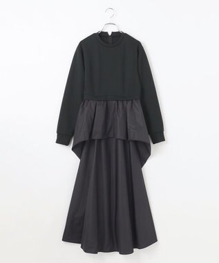 #Newans 【撥水/マシンウォッシャブル】クリオネシルエットコンビドレス ブラック