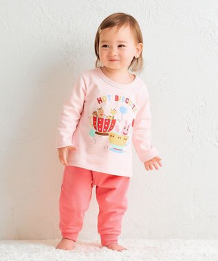 MIKI HOUSE HOT BISCUITS 【80-120cm】ミニ裏毛パイル素材 ティーカップ柄 ルームウェアセット ピンク