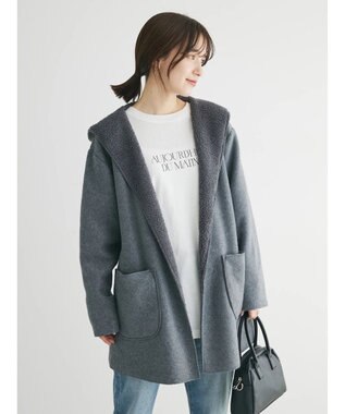 Green Parks ２ｗａｙフード裏ボアミディ丈コーディガン Gray Mixture