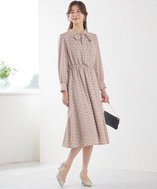 ANY SIS 【洗える】2WAYボウプリント ワンピース ベージュ系