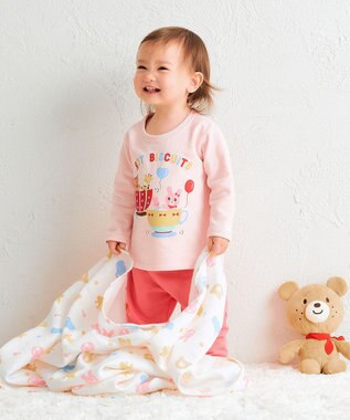 MIKI HOUSE HOT BISCUITS 【80-120cm】ミニ裏毛パイル素材 ティーカップ柄 ルームウェアセット ピンク