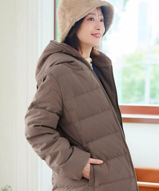 Tiaclasse フード裏エコファーダウンコート モカ