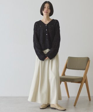 AMERICAN HOLIC 【前後2WAY】レース透かし編みニットカーディガン Black