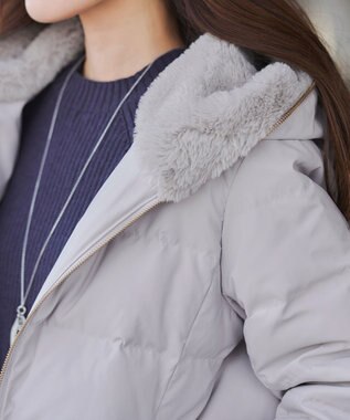 Tiaclasse フード裏エコファーダウンコート グレー