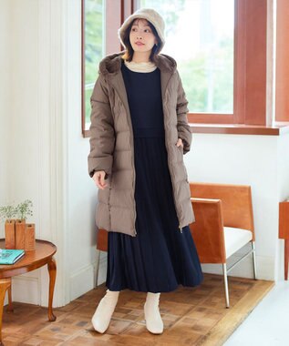 Tiaclasse フード裏エコファーダウンコート モカ