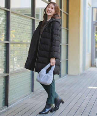 Tiaclasse フード裏エコファーダウンコート ブラック