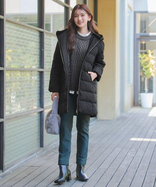 Tiaclasse フード裏エコファーダウンコート ブラック