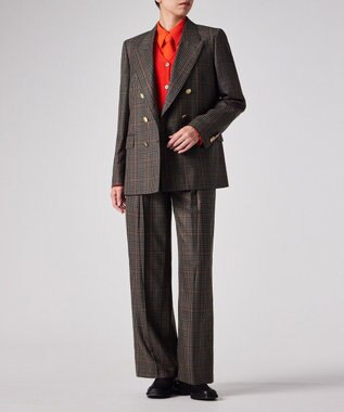 Paul Smith クラシックガンクラブチェック ワイドタックパンツ ブラウン