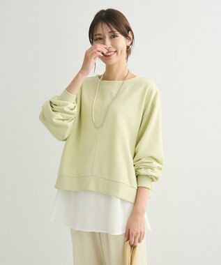 Green Parks ショート丈ラメ裏毛ボートネックプルオーバー Yellow