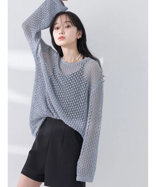 earth music&ecology メッシュ編みニットプルオーバー Grayish Blue