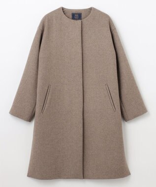 ANY 【防風裏地】ウールブレンドノーカラーコート モカ