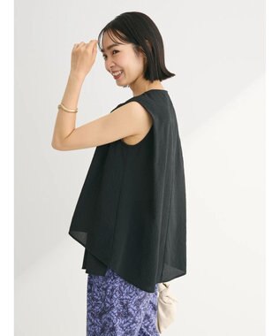 Green Parks 異素材レイヤードノースリーブブラウス Black