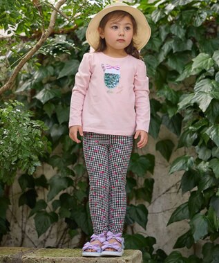 ANY KIDS ミラクルスパンコール長袖Tシャツ ピンク（ネコ×アイスクリーム）