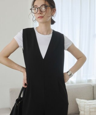 WEGO 【ANGIE VINTAGE】Vネックオールインワン ブラック