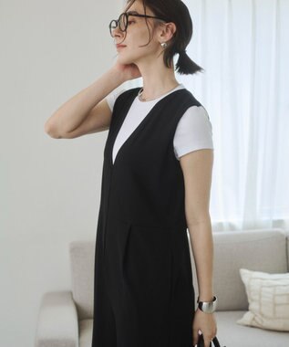 WEGO 【ANGIE VINTAGE】Vネックオールインワン ブラック