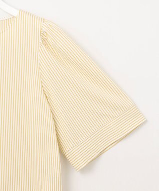 自由区 【洗える】リヨセルコットンストライプ カットソー オフ×ピスタチオ