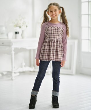 組曲 KIDS 【110-140㎝】ビスチェック トップス グレー×ブラウン系