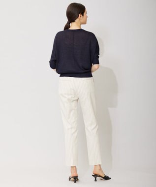 ICB L 【洗える・セットアップ対応】 LooseWeave ストライプ柄テーパードパンツ オフホワイト×ブラック系