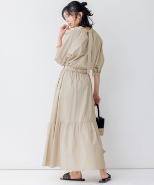 23区 L 【一部店舗限定/洗える】ハイカウントウェザーストレッチ ボウタイ付き ランタンスリーブ ブラウス ベージュ系