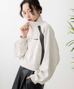 WEGO パイピング切替ショートハーフZIPスウェット 杢グレー