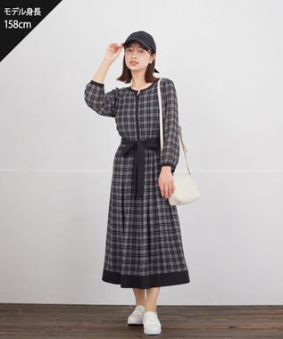 Tiaclasse L シアーチェック配色ワンピース ブラック