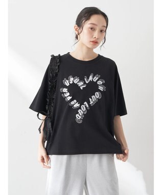 earth music&ecology ラメ刺繍ハートロゴＴ Black