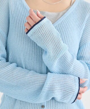earth music&ecology バイカラーハリヌキカーディガン Light Blue